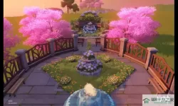 《原神》在喷泉广场任务指南上方的花朵装饰拍照